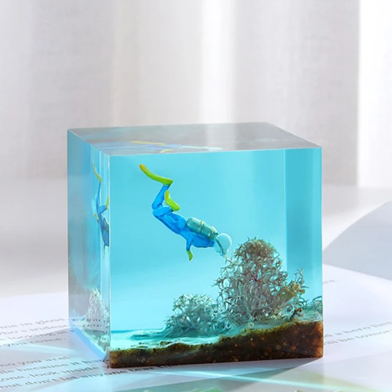 Figura De Acción De Buzo En Miniatura, Lindo Juego De Figuras De Buzo Diseno De Juguete Con Globo De Agua Decoraciones Para Pecera Para Acuario Azul
