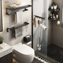 

Towel Rack with Towel Bar Holder Foldable Towel Shelf with Movable Hook Rustproof Towel Storage Wall Mount for Bathroom Lavatory