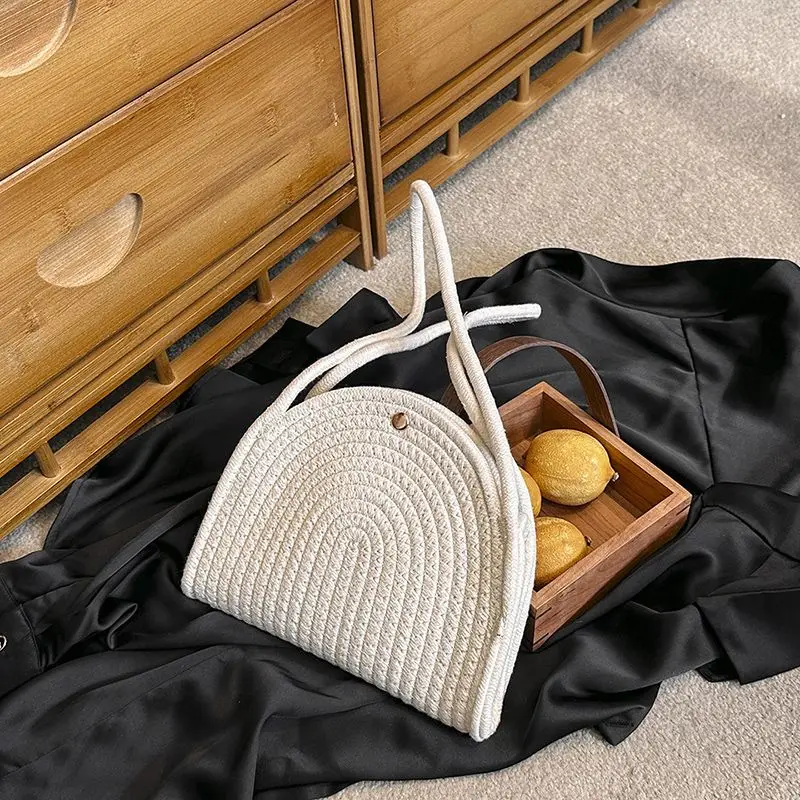 2023 New Fashion One Shoulder Women Bag Beach Vacation Beach Handbag Leisure Simple Versatile Cotton Knitted Underarm Bag Women