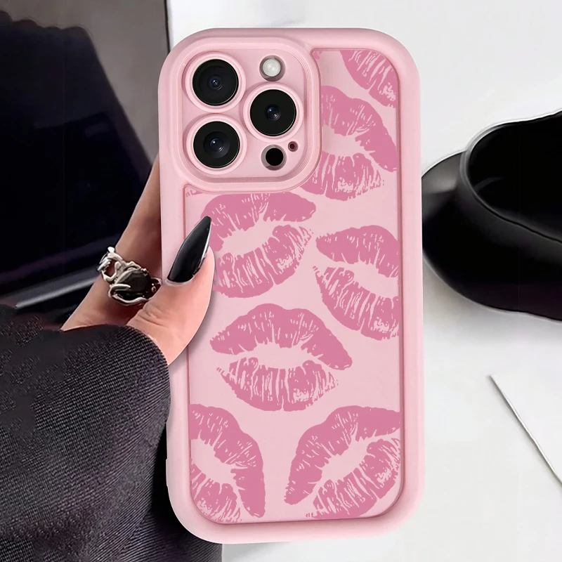 Chic Pink Lip Print Silicone Phone Case - Stylish Shockproof Candy Cover
