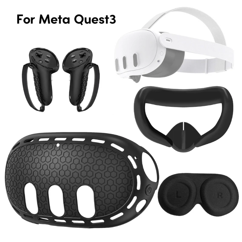 

Комплект аксессуаров VR для Meta Quest 3, силиконовый чехол для контроллера гарнитуры VR, маска для лица, протектор объектива, накладки на глаза