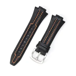 Premium Leather Waterproof Watch Strap - 15x27mm Bracelet Wristband Accessory - 15x27mm (Black orange - silver)