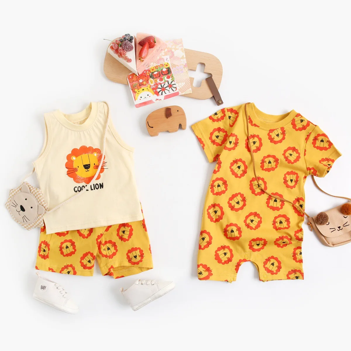 

Newborn Lion Clothes Sets Baby Boy Vest+short 2pcs Suits Summer Ins Cartoon Girl Clothes 0-36M Infant Outfits