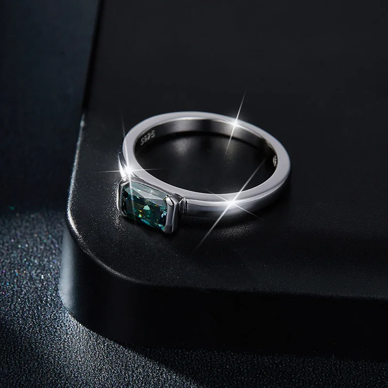 1CT Moissanite Sterling Silver Ring for Women Radiant Cut Lab Diamond with GRA Certificate 18K White Gold Plated Eternity Band 4