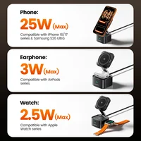 Toocki 25W QI2.2 Wireless Charger Station 3-in-1 for iPhone 17 16 Pro Max Airpods iWacth Samsung S27 for Magsafe Wirless Charger 3