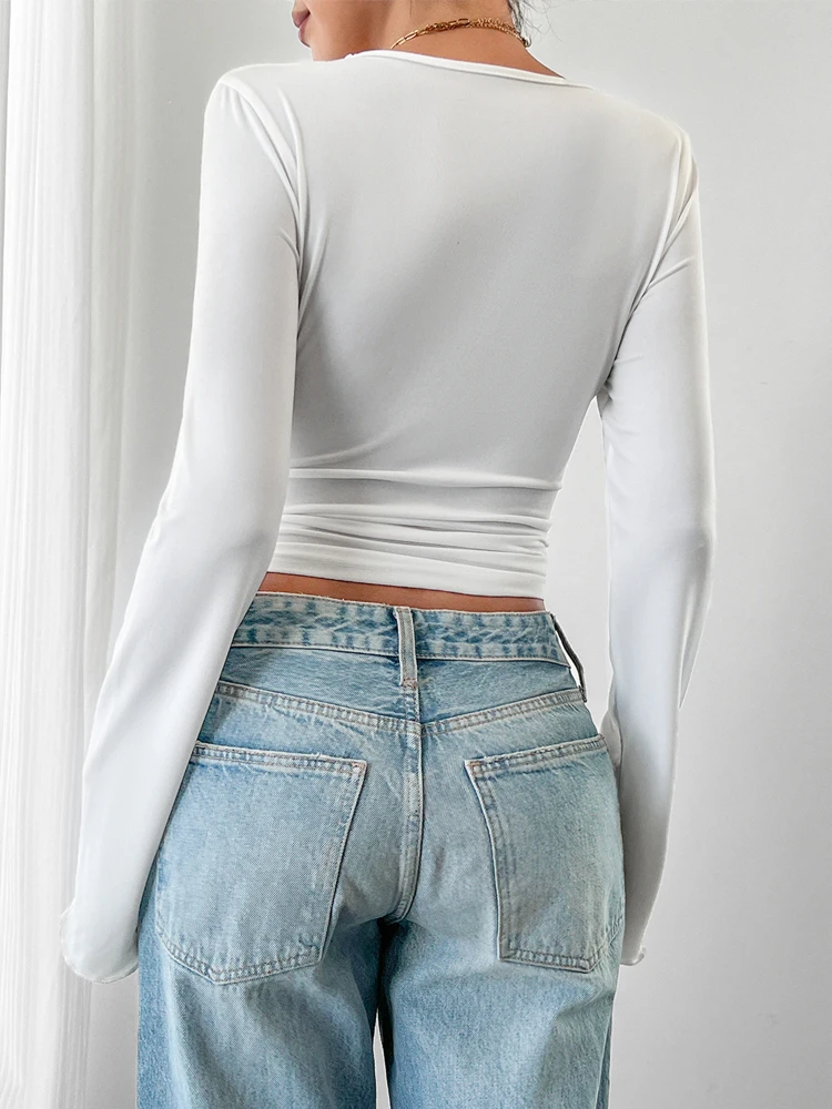 2026 Spring and Autumn Elegant New V-neck Lace Splicing Women's Shirt New Fashionable and Sexy Solid Color Long-sleeved Blouse