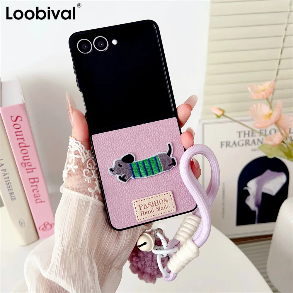 Cartoon Sausage Dog Leather Phone Case with Plush Lanyard – Shockproof Soft Frame Cover