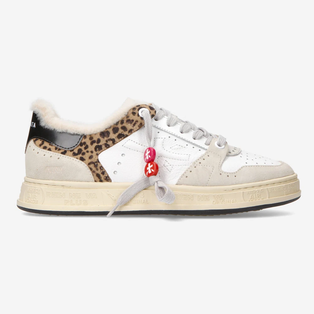 

PREMIATA Light Luxury Suede Simple Versatile Trendy Casual Shoes Plus Velvet Warm Retro Leopard Print Couple Skateboard Shoes