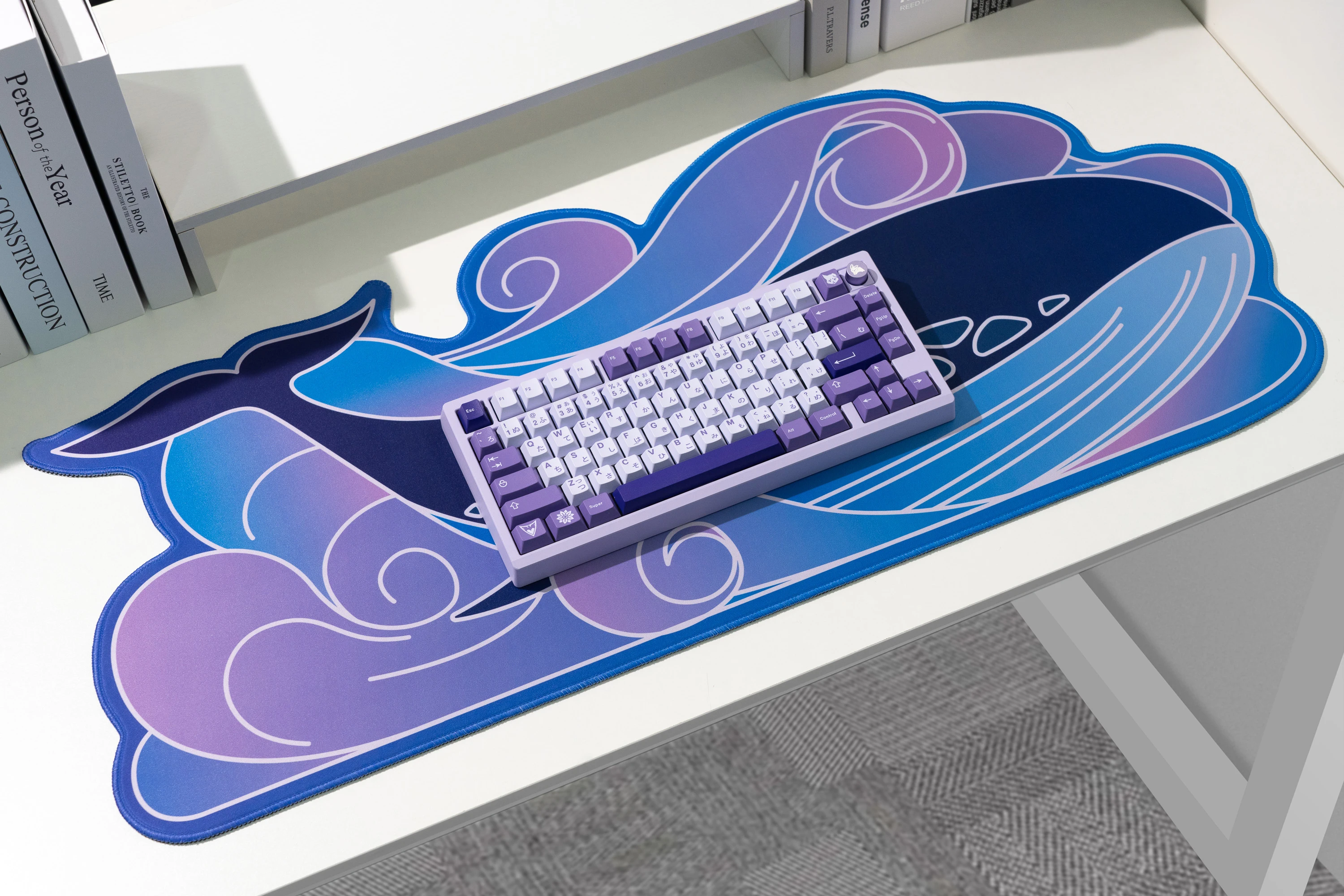 ND75 Purple Whale Mouse Pad, Extended Large Desk Mat for Keyboard and Mouse, Waterproof XXL Gaming Mousepad on-Slip Rubber Base