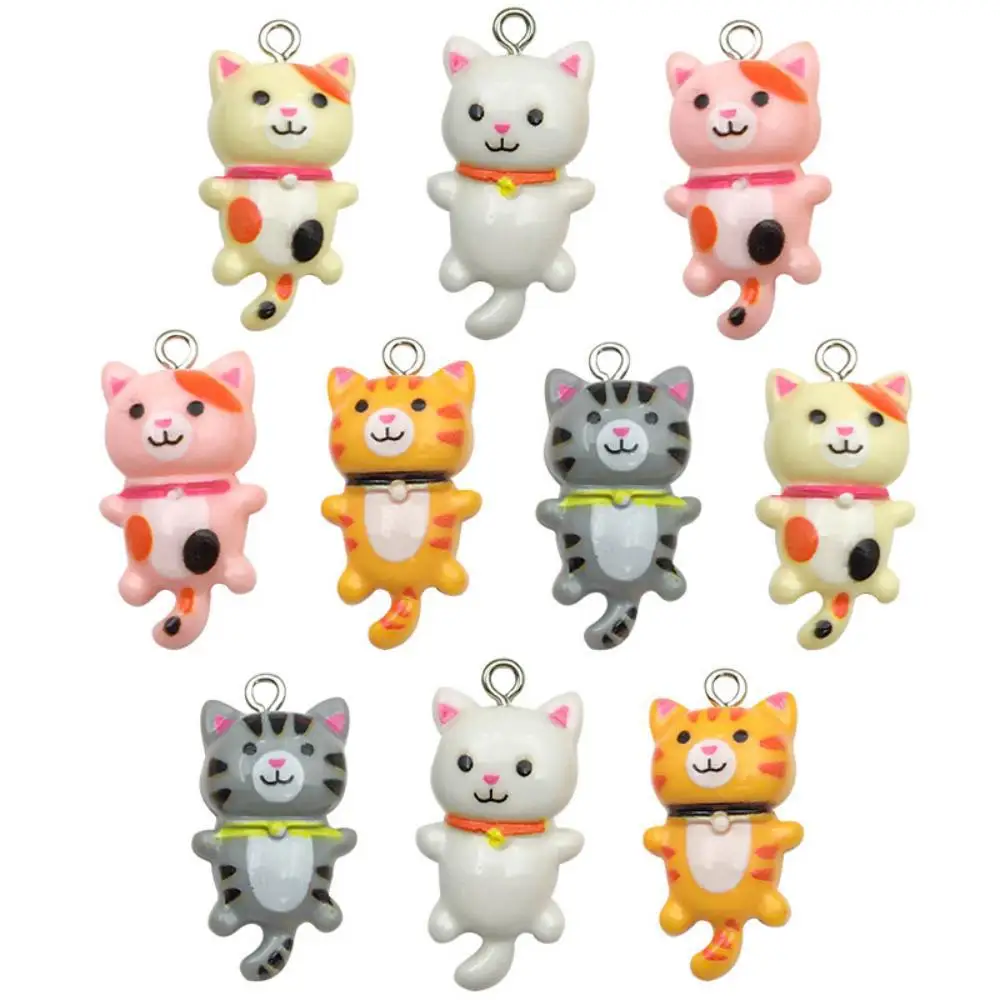 10pcs Mixed Cartoon Cute Cat Design Charms 3D Luminous Resin Animal Pendants For DIY Bracelet Necklace Jewelry Making Accessory
