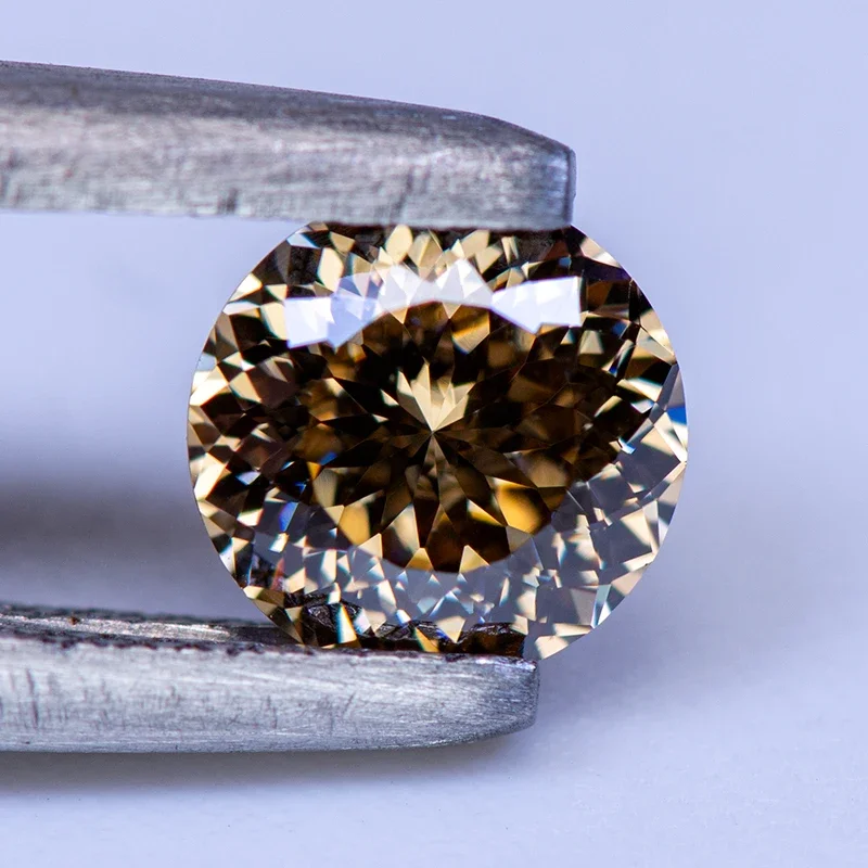 Certificato Gra Pietra Moissanite Colore Primario Champagne Forma Rotonda 100 Taglio Sfaccettato Lab Grown Diamond Charms Gioielli Donna