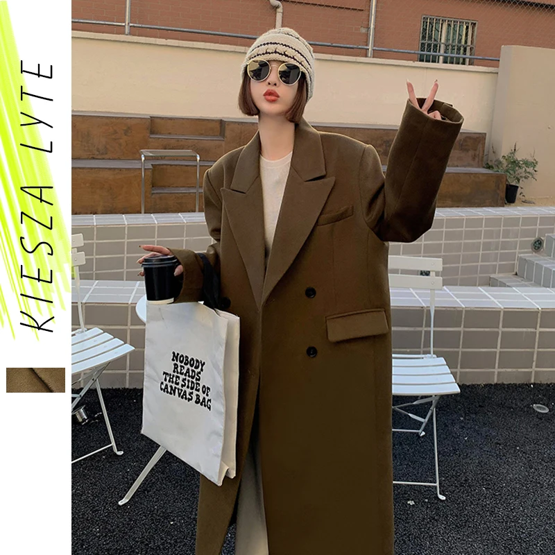 

Thickened Brown Long Suit Woolen Coat Women's Winter 2023 New Korean Style Double-breasted Lapel Woolen Coats