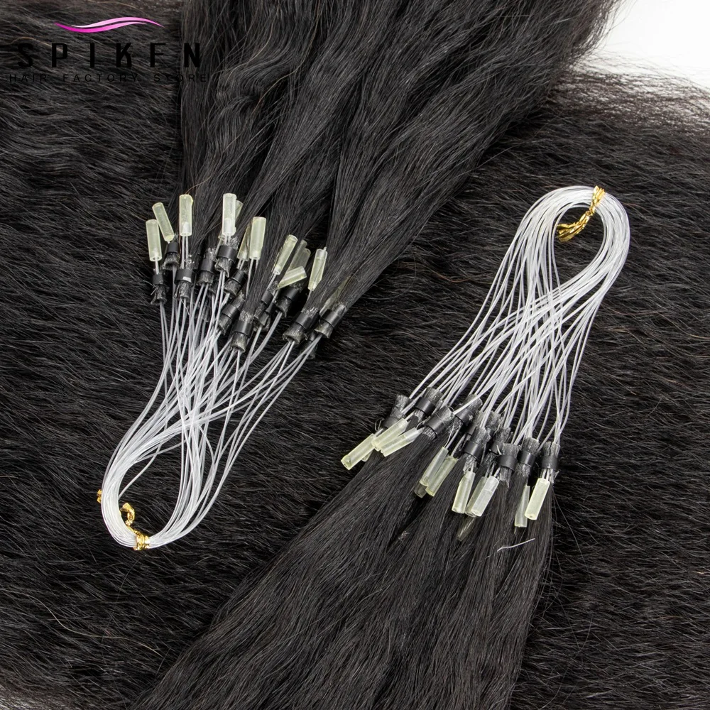 SPIKFN Micro Loop Hair Extensions Kinky Straight 12"-26" Natural Black Human Hair Micro Link 50pcs/pack Salon Supply
