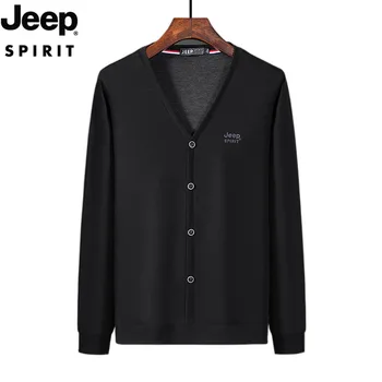 JEEP SPIRIT 남성용 긴팔 티셔츠, 단색 패션 V넥 코트, 청소년 레저 심플 풀오버 하의 셔츠, 봄 가을 신상