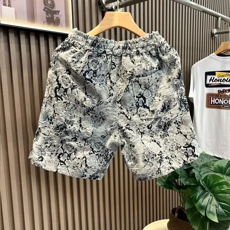 Men's Denim Shorts Loose Fit Fashionable Casual Trendy American Style Five-piece Pants Summer Season Other Pattern denim shorts summer jeans shorts