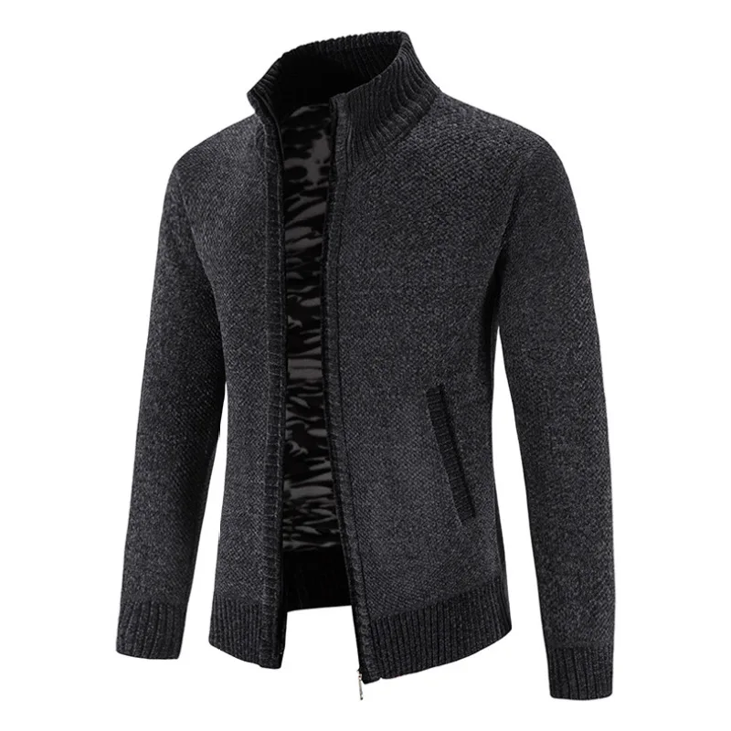 2023 Autumn/Winter Knitted Cardigan Men's Outerwear Stand up Neck Zipper Long Sleeve Coat Jacket Loose Relaxed Sweater 5