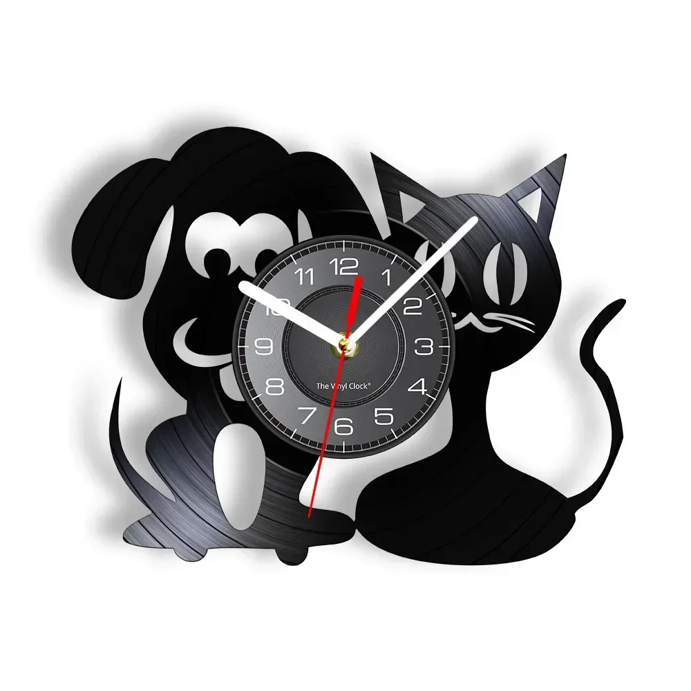 

Cat and Dog Wall Clock Pet Clinic Wall Decor Vinyl Record Vintage Clock Kid Room Nursery Wall Art Clock Veterinarian Gift
