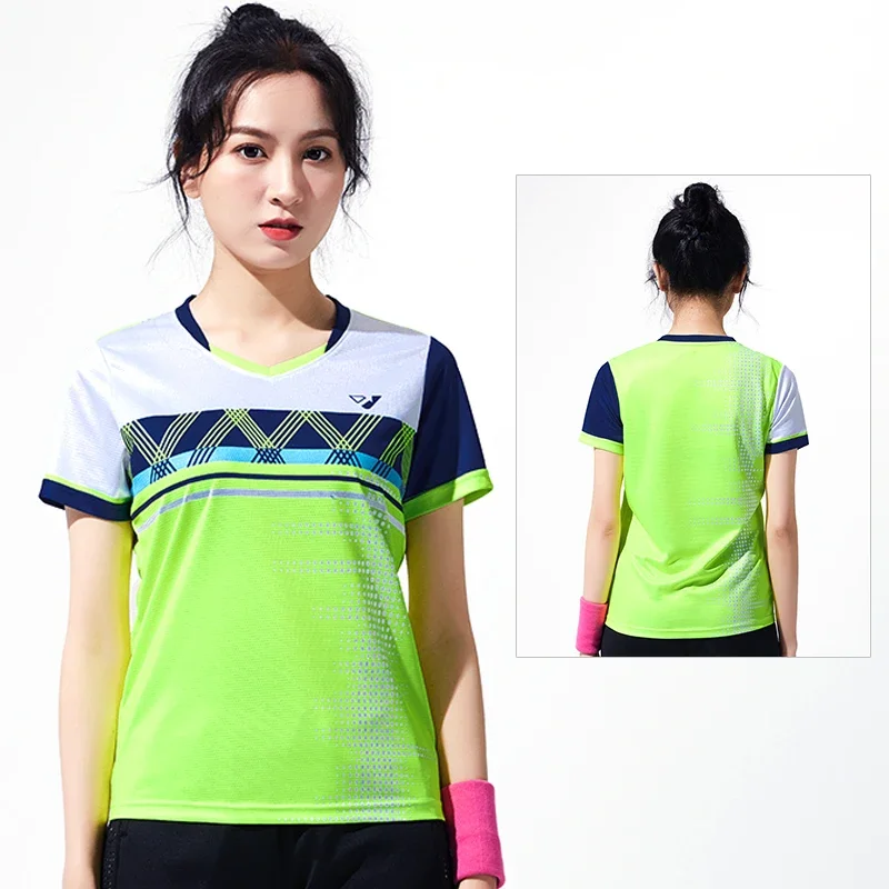 new badminton jersey men's and women's short sleeved top, quick drying table tennis jersey, breathable competition sportswe