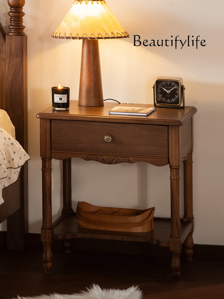 

American Retro Solid Wood Bedside Cabinet Black Walnut Home Bedroom Simple Modern Bedside Storage Cabinet