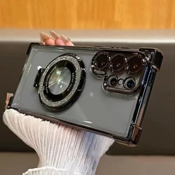 Luxury Glitter Magnetic Shockproof Phone Case with Bracket and Bumper Cover - Galaxy S23+ (Black)