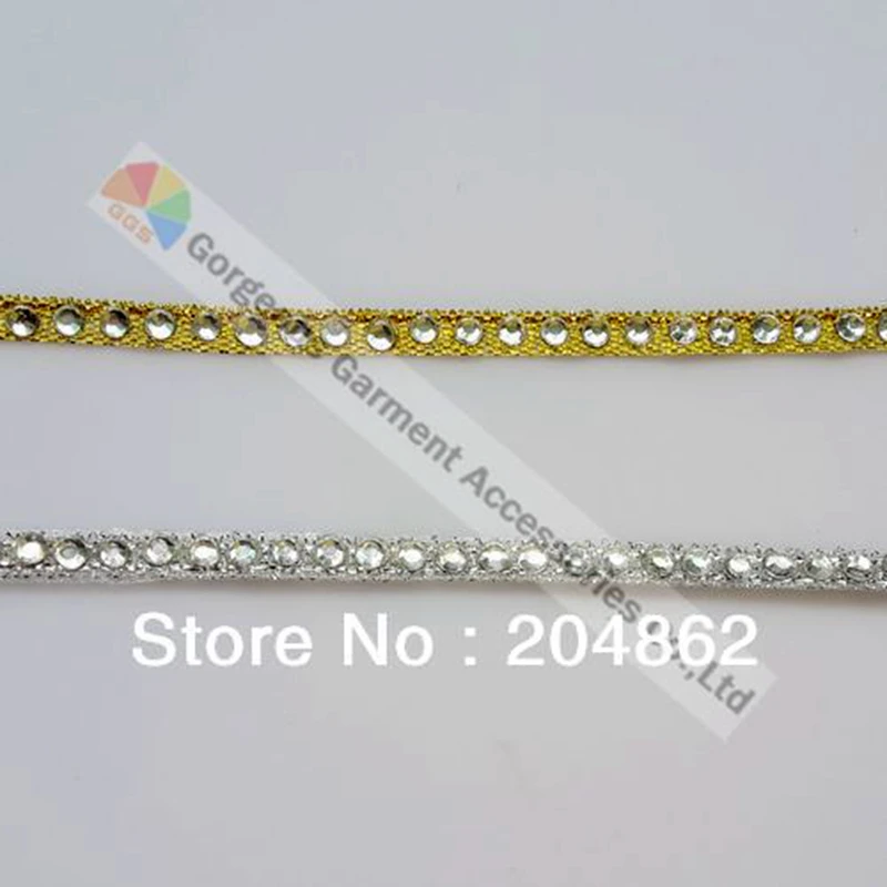 1 row clear crystal rhinestone ribbon Hot fix metallic diamante tape Rose Gold Silver set for DIY Garment browband wedding | Дом и сад