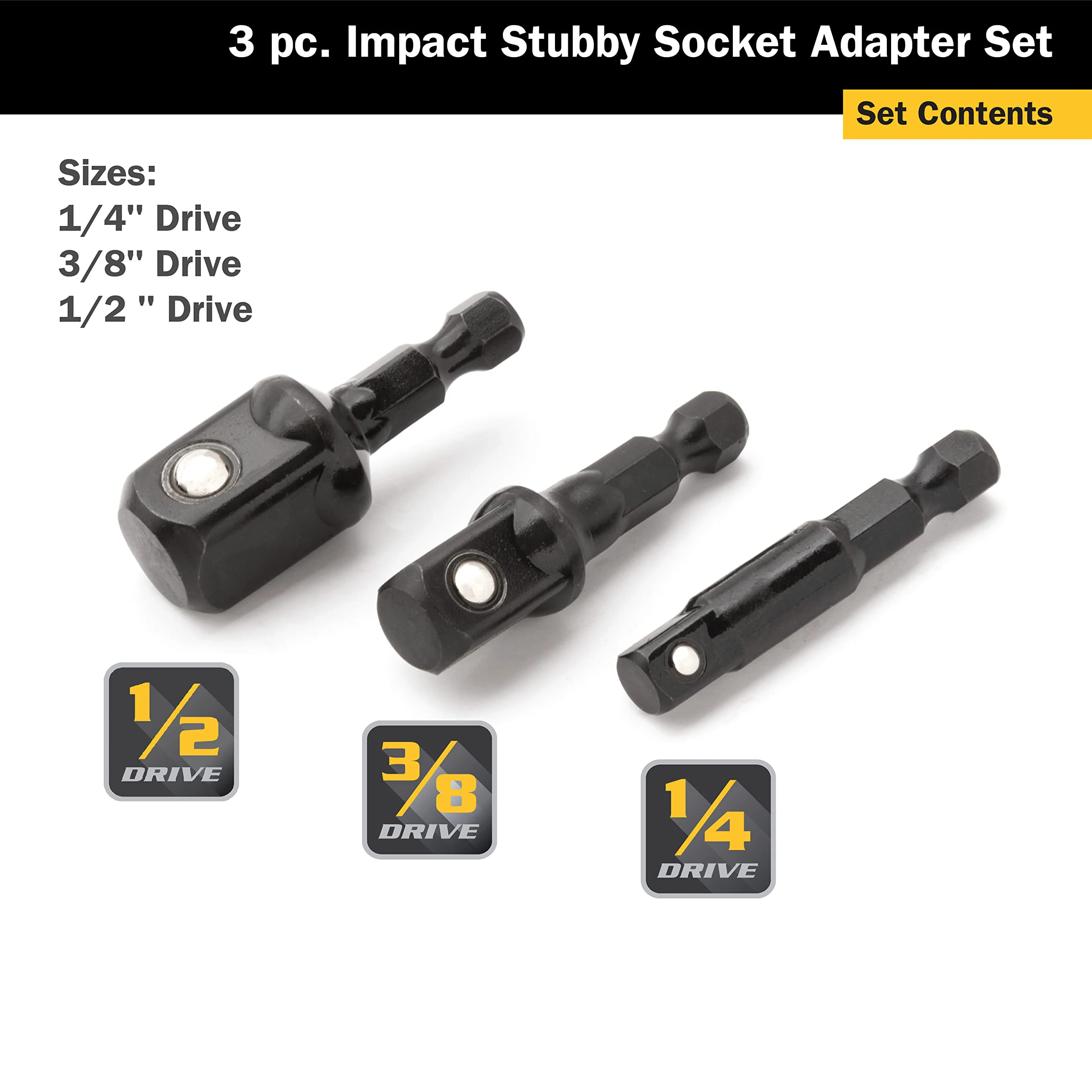 Impact Socket Adapter 3pcs 1/4 3/8 1/2" Nut Driver Sockets Hex Shank Extension for Screwdriver Handle Tool Black/Silver