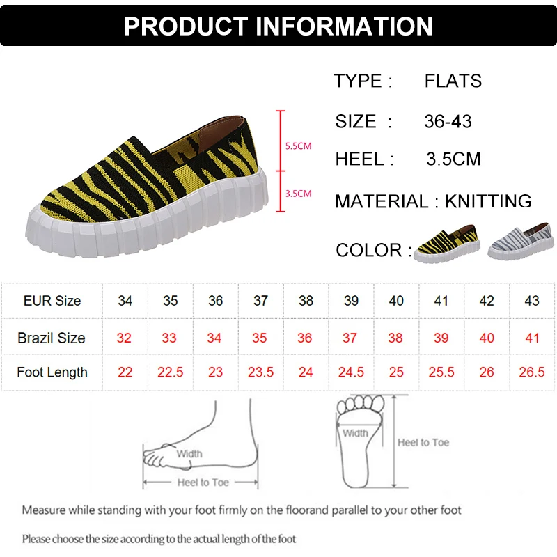 Rimocy Knitted Loafers Women Autumn 2022 Yellow Zebra Flat Heels Casual Shoes Woman Slip on Platform Flats Plus Size 43 Sneakers