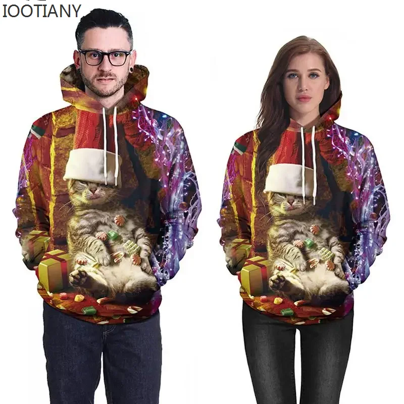Men Women Ugly Christmas Sweater 3D Christmas Cat Printed New Year Eve Xmas Jumper Tops Pullover Holiday Party Hoodie Sweatshirt