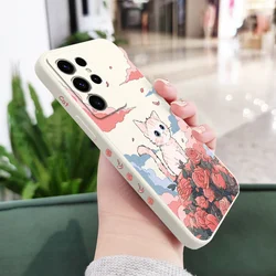 Rose Cute Cat Silicone Phone Case Cover - Adorable Design & Durable Protection - Galaxy S23 (White)