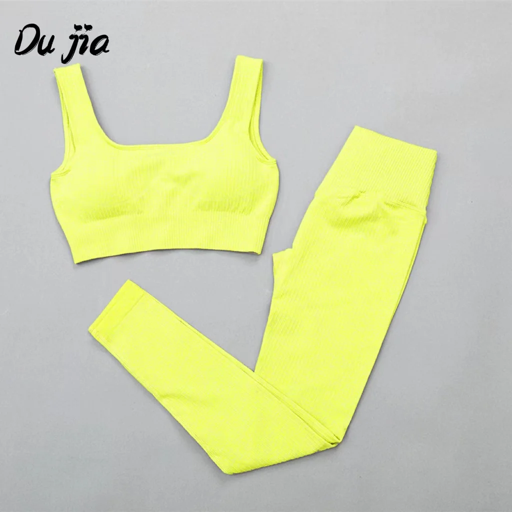 

2PCS/Set Seamless Fitness Women Yoga Suit High Stretchy Workout Sport Set Padded Sports Bra High Waist Sports Legging Gym