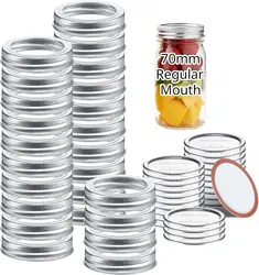 Reusable Leakproof Mason Jar Lids with Silicone Seal Rings - Set of 48 (70MM)