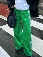 Women Y2k Wide Leg Track Pants Baggy Side Striped Joggers Sweatpants Elastic Waist Color Block Parachute Pants with Pockets 1