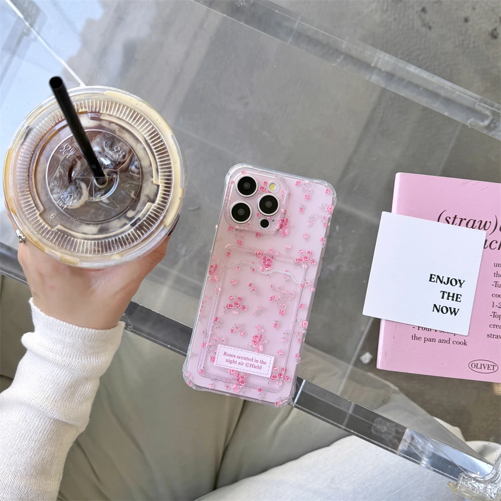 Korean Cute Flower Luxury Card Holder Phone Case - Anti-fall Cover