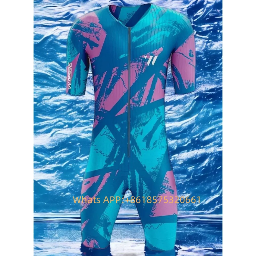 VVsportsdesigns Man Triathlon Skinsuit Cycling Short Sleeve Swimwear Bike Jersey Clothes blue Jumpsuit Ropa Ciclismo Suit cycling suit