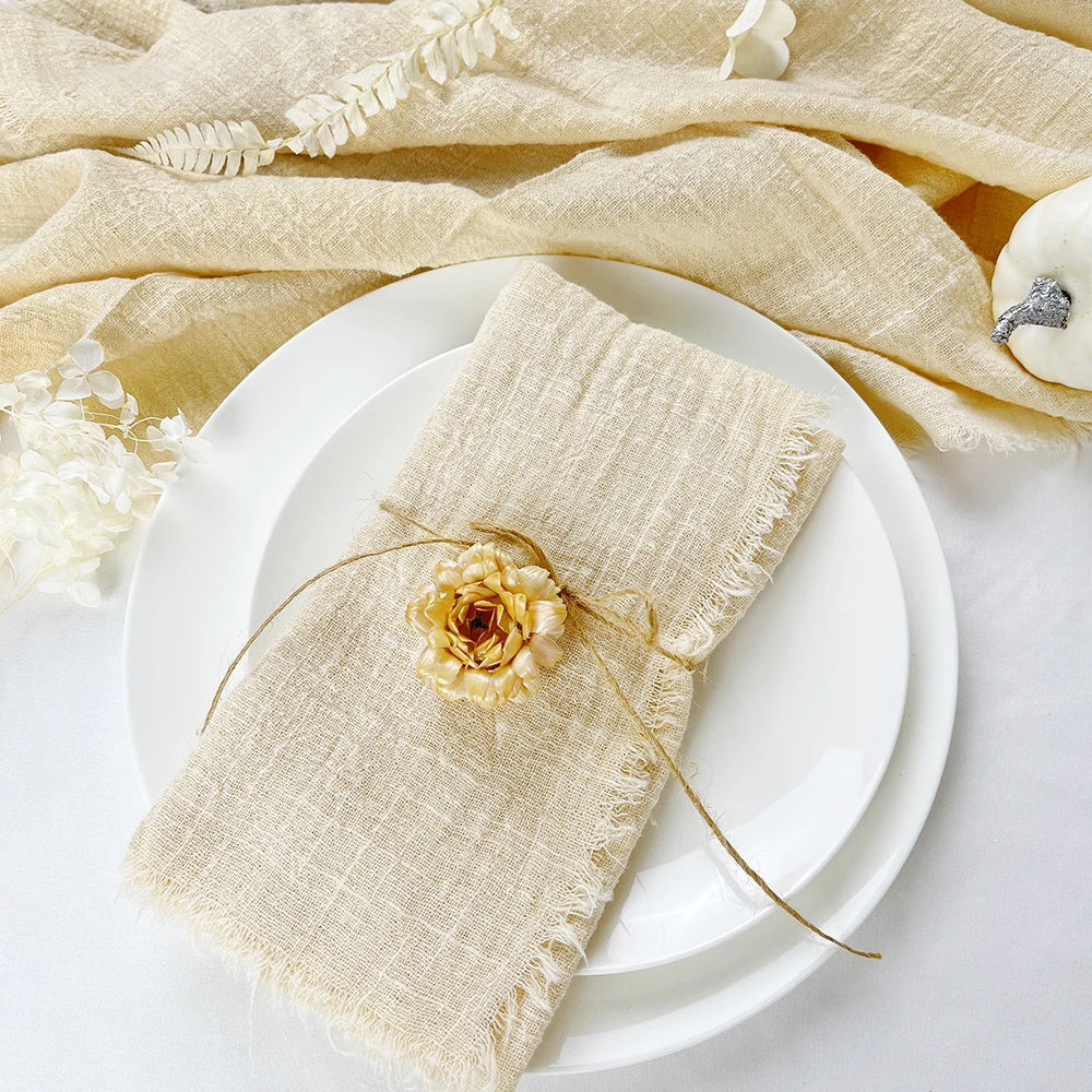 100pcs Wholesale 32x32cm Sage Green Gauze Cotton Napkin Reusable Wedding Party Christmas Table Decor Retro Burrs Cloth Napkins 2