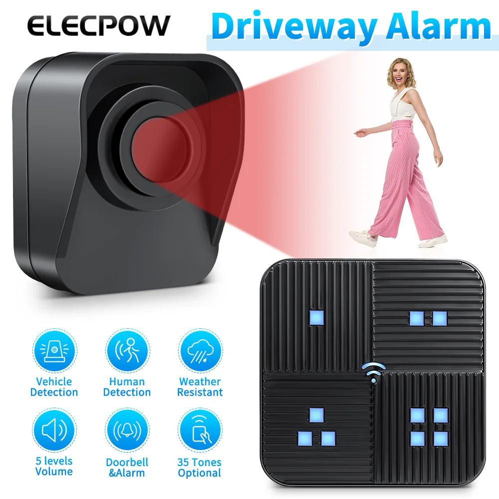 

Elecpow Wireless Driveway Alarm Outdoor Waterproof PIR Motion Sensor Detector Indoor Garage Welcome Burglar Alarm Secure System