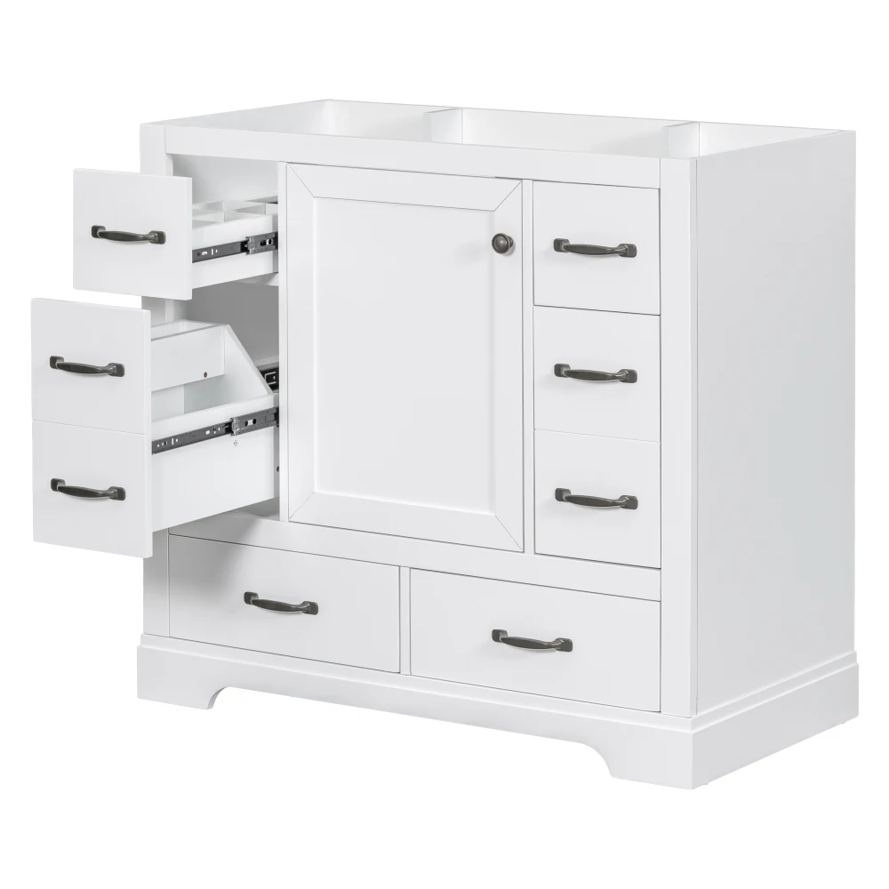 36" Bathroom Vanity Without Sink, Cabinet Base Only, Six Drawers, Multi-Functional Drawer Divider, Adjustable Shelf, White 2