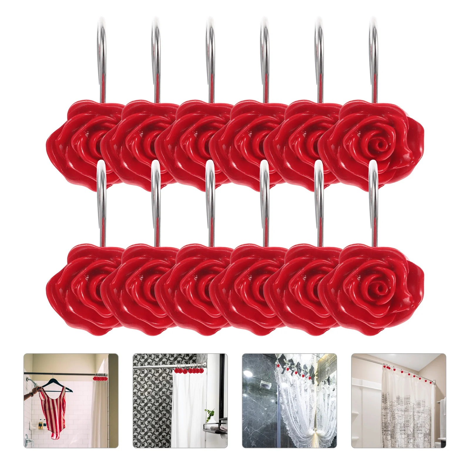 

12pcs Multi-use Shower Curtain Hooks Rose Design Single Side Curtain Hangers