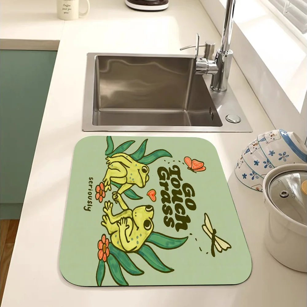 Cartoon Frog Kitchen Dish Mat Absorbent Dining Table Mats Retro Non-slip Placemat Coffee Dish Tableware Mat For Home Decor 5