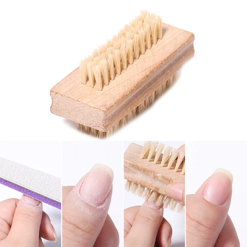 Double Sides Brushes Nail Cleaning Brush with Wooden Handle Natural