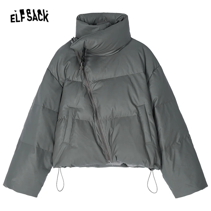 ELFSACK Solid Color Warm Down Coats Women 2023 Winter Loose Short Casual Outwears