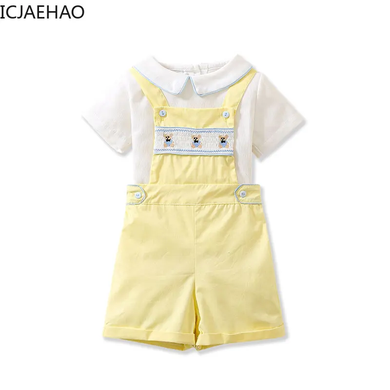 

ICJAEHAO 2024 Newborn Clothes Spanish Baby Set For Boy Infant Cotton Linen Blouse With Shorts Suits Embroidery Shirt Top Outfits