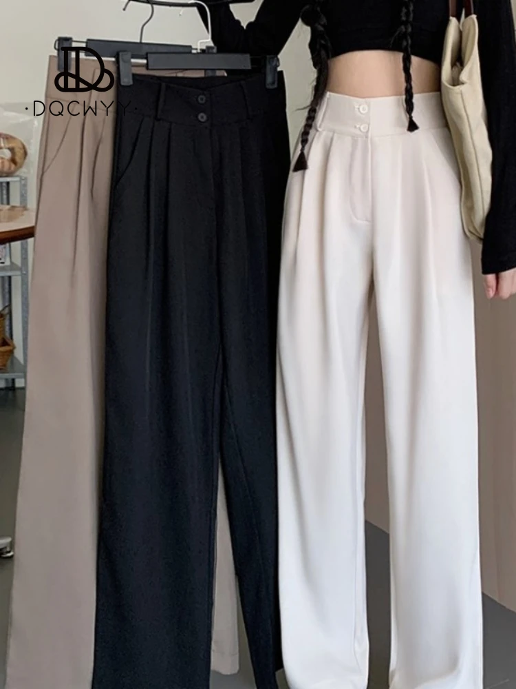 

DQCWYY Pants Woman Clothing Autumn 2023 New Style Casual Fresh Sweet High Waist Dropping Feeling Slim Loose Straight Suit Pants