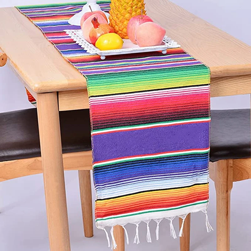Inyahome Mexican Stripe Colorful Table Runner With Tassel Party