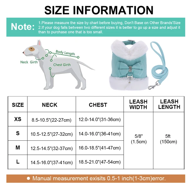 Warm Fur Dog Harness and Leash Set Rhinestone Bowknot Pet Vest Winter Pets Puppy Clothes Vest Small Dog Clothing French Bulldog 6