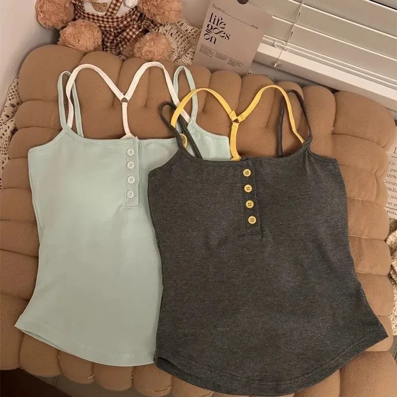 Women's Floral Button Front Bralette Built-in Padded Cups Y2K Summer Beachwear Adjustable Straps Sexy Open Back Outerwear 가터벨