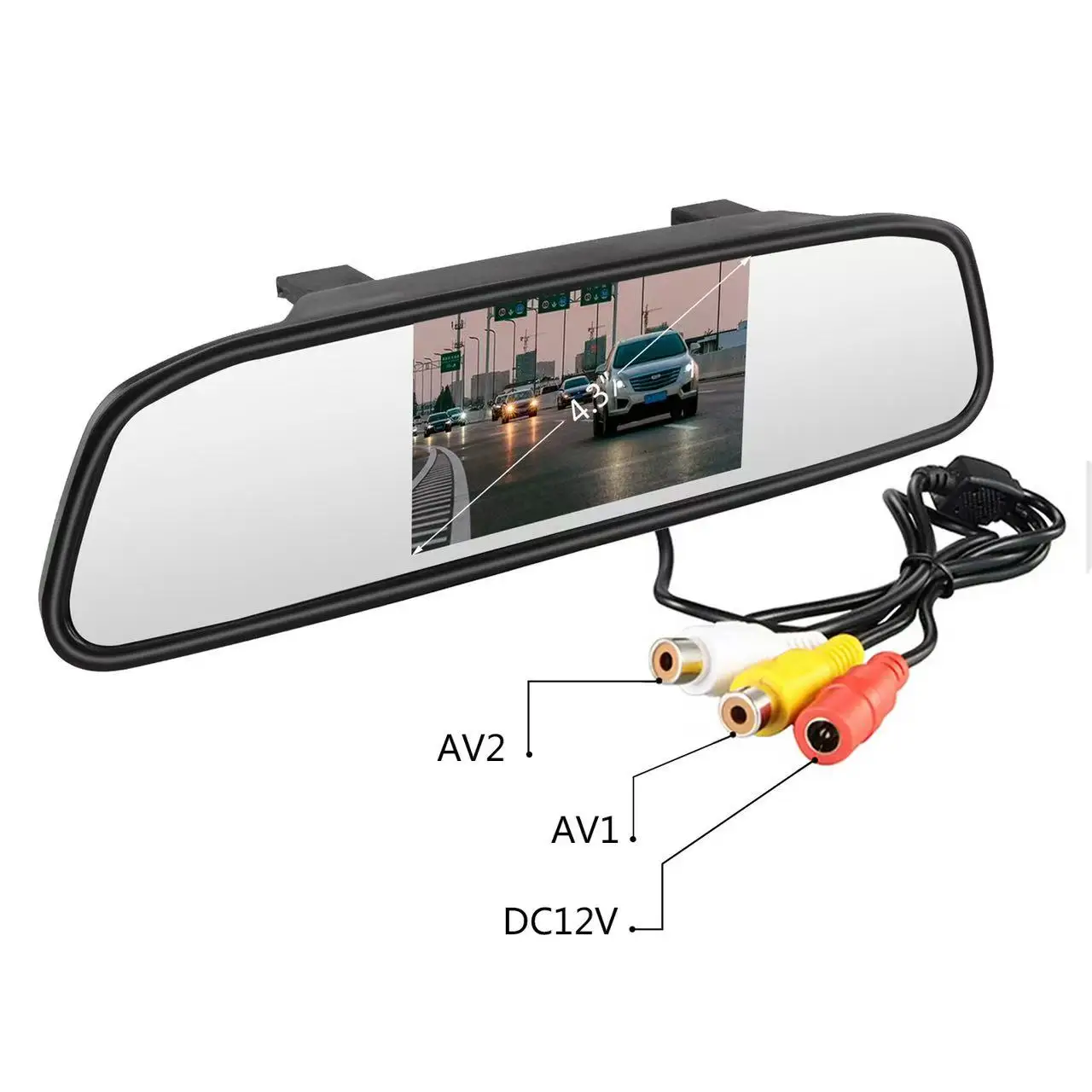 4.3 inch Car Monitor Auto Rear View Mirror LCD Screen 12v Universal for Backup Camera/Front Camera/Media Player/Safety Driving