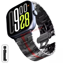 Luxucy Stainless Steel Strap - Premium Metal Replacement Band - Redmi Watch 5 4 (Black Red)