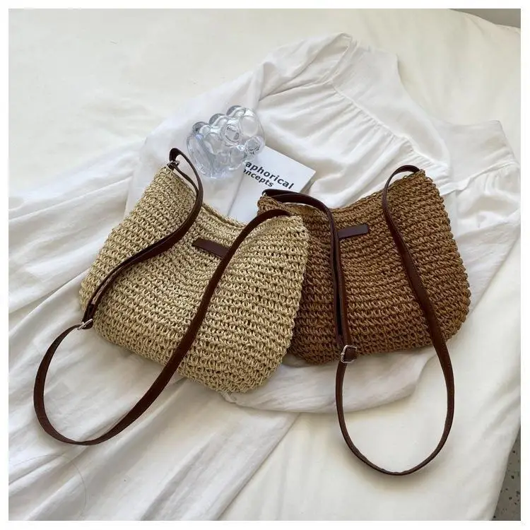 Straw Knitted Purses and Handbags Women Shoulder Bags Straw Woven Side Bag for Ladies Woman Handbag Beach Bag
