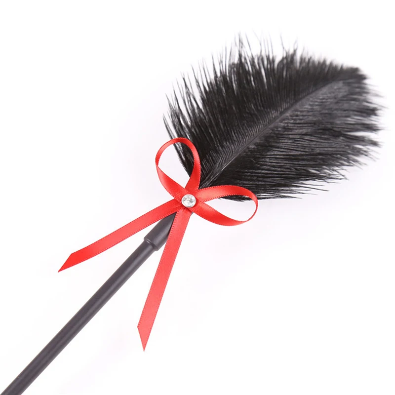 36cm Genuine Ostrich Feather Horse Whip,PU Leather Paddle,Cosplay Performance Props 5